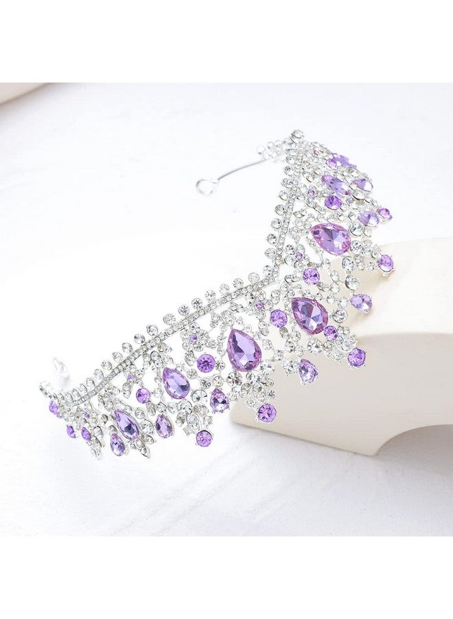 Kamirola Baroque Wedding Crown Crystal Bride Tiaras Bridal Headpieces Rhinestone Hair Accessories For Women And Girls (Silver With Purple) - Image 5