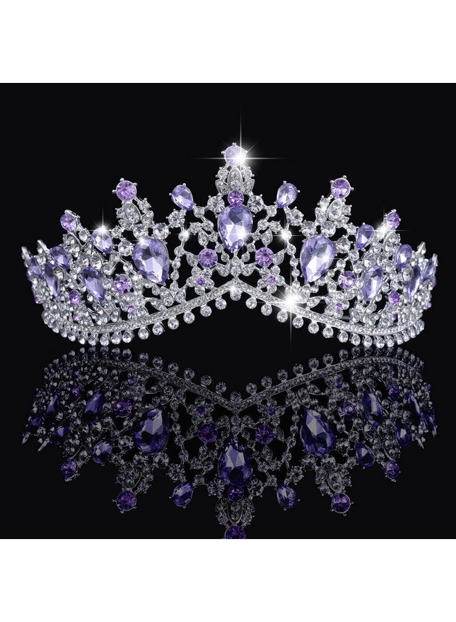 Kamirola Baroque Wedding Crown Crystal Bride Tiaras Bridal Headpieces Rhinestone Hair Accessories For Women And Girls (Silver With Purple) - Image 4