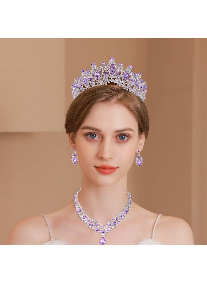 Kamirola Baroque Wedding Crown Crystal Bride Tiaras Bridal Headpieces Rhinestone Hair Accessories For Women And Girls (Silver With Purple) - Image 3