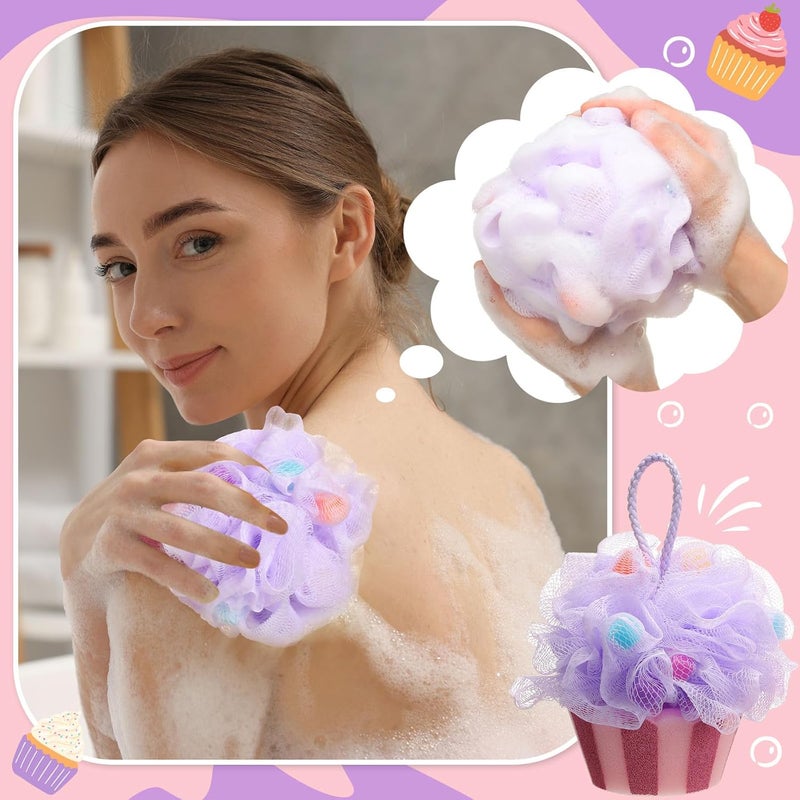 Reallnaive 4 Pcs Cupcake Bath Loofah Sponge Cartoon Body Scrubber Loofah Soft Mesh Exfoliating Bath Scrubber Shower Ball for Shower Sponge Gifts Exchange Birthday Party - Image 4