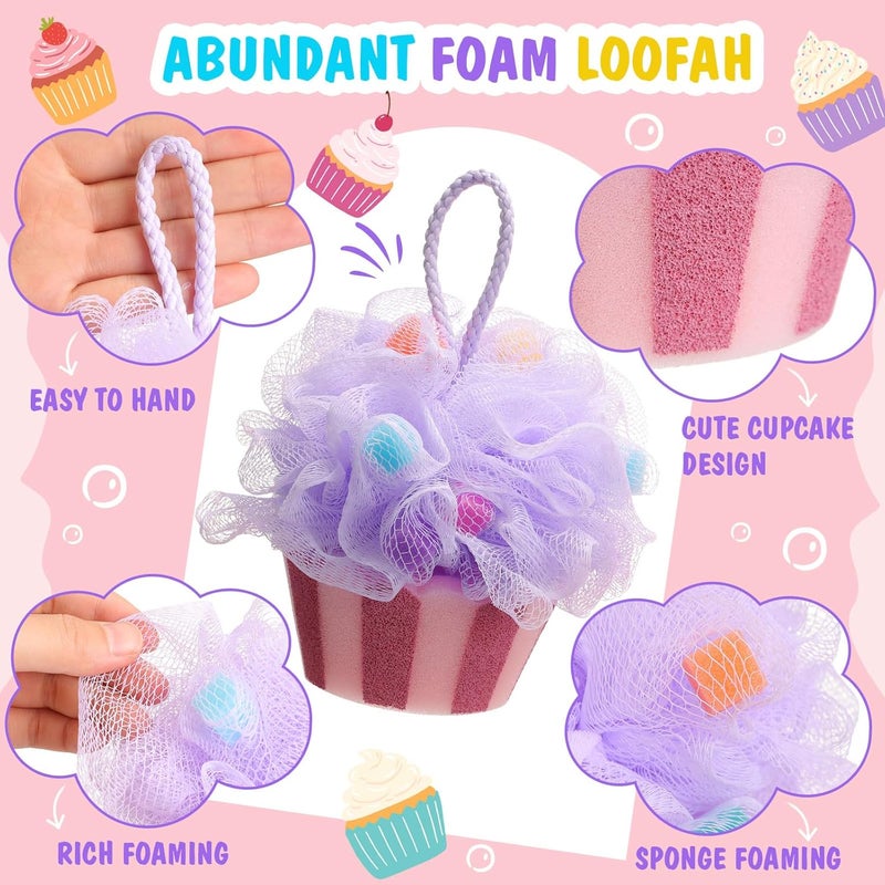 Reallnaive 4 Pcs Cupcake Bath Loofah Sponge Cartoon Body Scrubber Loofah Soft Mesh Exfoliating Bath Scrubber Shower Ball for Shower Sponge Gifts Exchange Birthday Party - Image 3