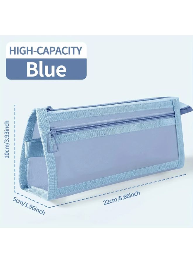 Gray Double Layer Mesh Zipper Storage Case Organizer For Pens Makeup Brushes Stationery - Image 5