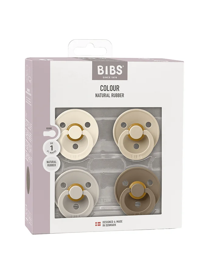 بيبس Colour Round Pacifier, 4 Pieces, Latex Size 1, 0 - 6 Months, Ivory Sand Vanilla, Natural Rubber Pacifier Pack, Safe And Skin - Friendly