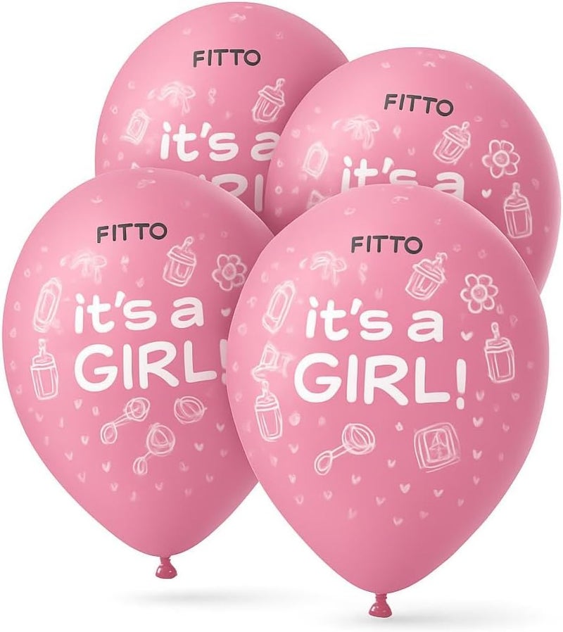 FITTO بالونات فيتو إنها فتاة 12 بوصة 12 قطعة لكل بطاقة - حفلة استقبال مولود، عيد ميلاد، ديكور كشف الجنس - Image 1
