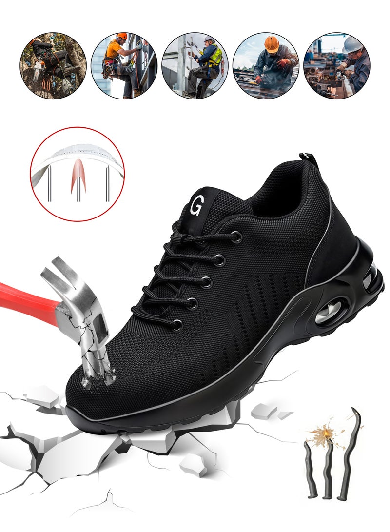 Men’s Steel Toe Safety Shoes, Lightweight Non-Slip Work Sneakers with Kevlar Midsole, Breathable Industrial Safety Shoes for Construction & Warehouse (42 EUR/265mm) - Image 1