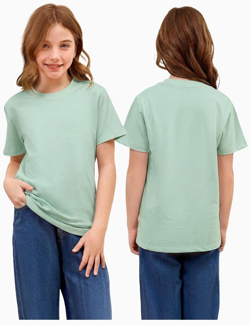 Gihuo 5 Pack Girls T-Shirts Short Sleeve Shirt for Girls Cotton Tees Kids Tshirts Clothes Summer Tops (US, Age, 8 Years, 9 Years, Purple,Pink,Grey,Rose,Green) - Image 2