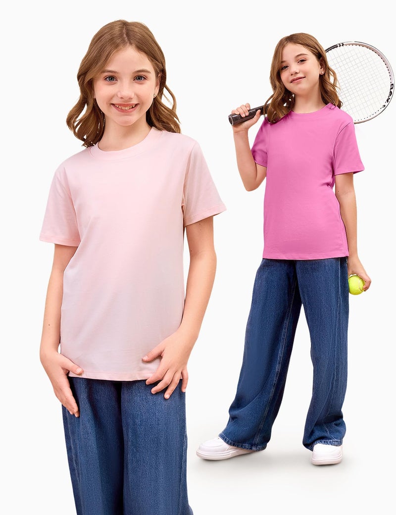 Gihuo 5 Pack Girls T-Shirts Short Sleeve Shirt for Girls Cotton Tees Kids Tshirts Clothes Summer Tops (US, Age, 8 Years, 9 Years, Purple,Pink,Grey,Rose,Green) - Image 3
