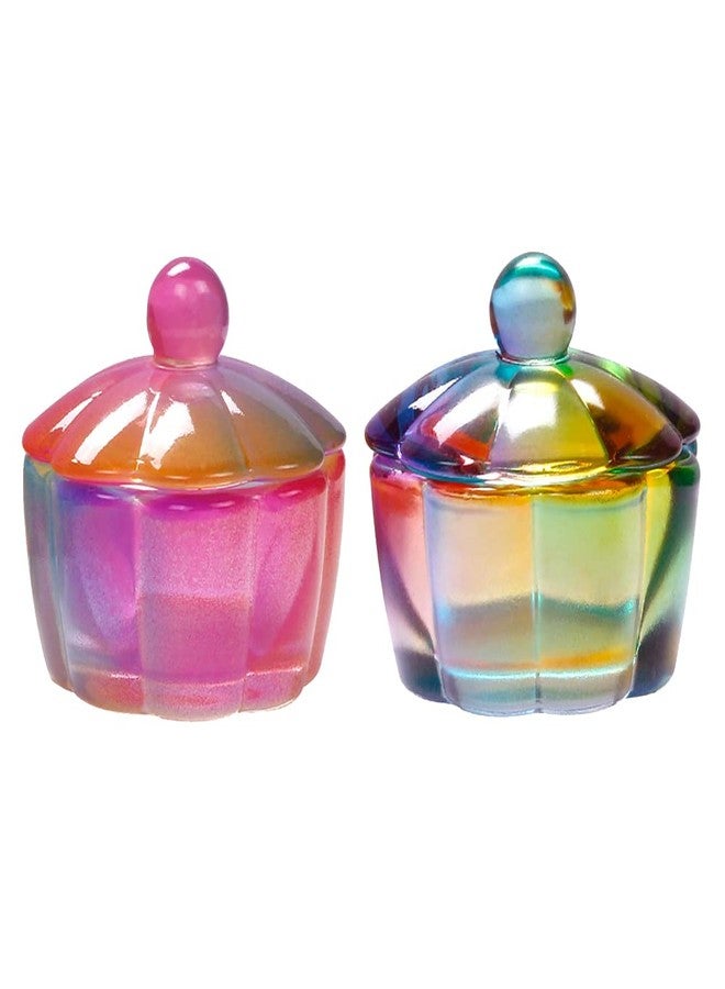 GSHLLO 2 Pcs Glass Crystal Dish Cups Nail Acrylic Dappen Dish Monomer Dish Holder Nail Art Liquid Powder Bowl with Lid - Image 1
