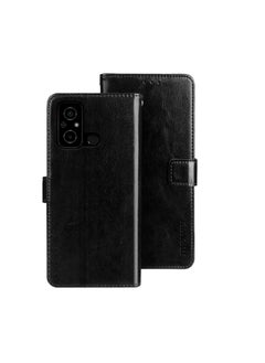 HuHa Case Cover For Xiaomi Poco C55/Redmi 12C/Redmi 11A idewei Crazy Horse Texture Leather Phone Case with Holder Black 