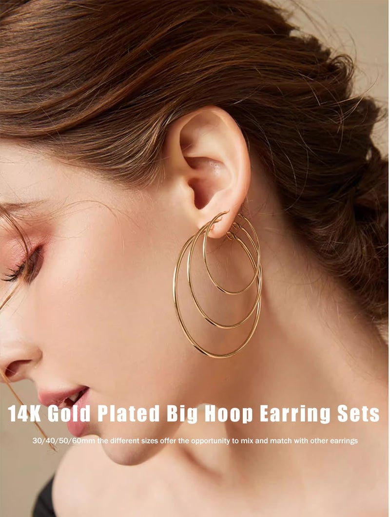 Cocadant Silver Gold Hoop Earrings for Women,Thin 14K Gold Hoops Set with Hypoallergenic 925 Sterling Silver Post,Lightweight Big Hoops 30mm 40mm 50mm 60mm - Image 3