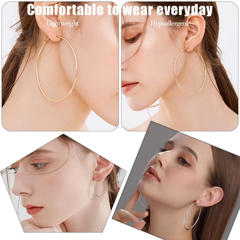 Cocadant Silver Gold Hoop Earrings for Women,Thin 14K Gold Hoops Set with Hypoallergenic 925 Sterling Silver Post,Lightweight Big Hoops 30mm 40mm 50mm 60mm - Image 2