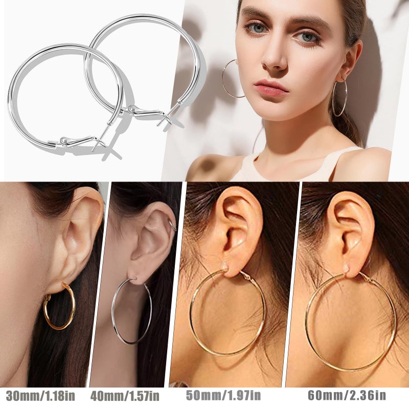 Cocadant Silver Gold Hoop Earrings for Women,Thin 14K Gold Hoops Set with Hypoallergenic 925 Sterling Silver Post,Lightweight Big Hoops 30mm 40mm 50mm 60mm - Image 5