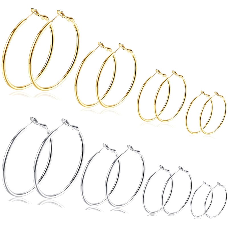 Cocadant Silver Gold Hoop Earrings for Women,Thin 14K Gold Hoops Set with Hypoallergenic 925 Sterling Silver Post,Lightweight Big Hoops 30mm 40mm 50mm 60mm - Image 1