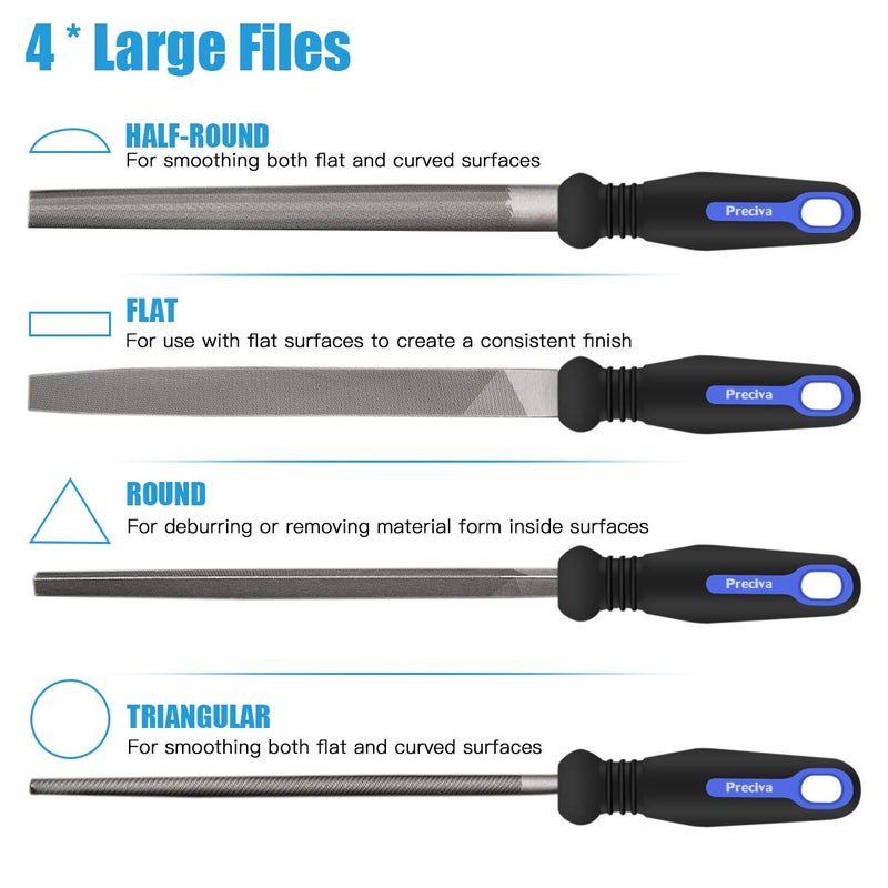 Preciva Preciva 18PCS File Set, 18 in1 High Carbon Steel Multipurpose File Set Includes 4PCS Flat/Triangle/Half-Round/Round Large File & 12PCS Needle File & Brush & Portable Bag.  - Image 4
