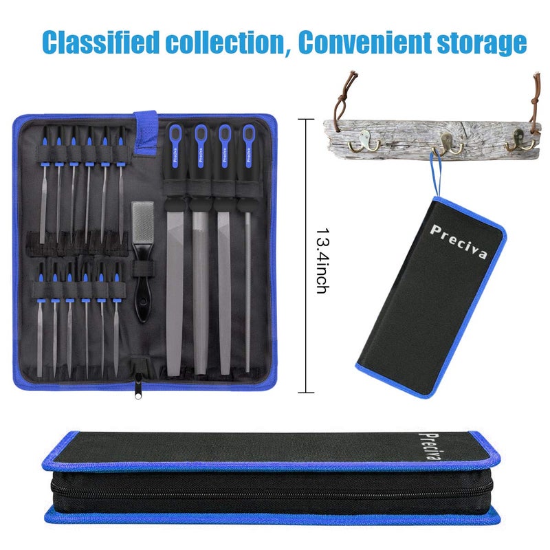Preciva Preciva 18PCS File Set, 18 in1 High Carbon Steel Multipurpose File Set Includes 4PCS Flat/Triangle/Half-Round/Round Large File & 12PCS Needle File & Brush & Portable Bag.  - Image 2