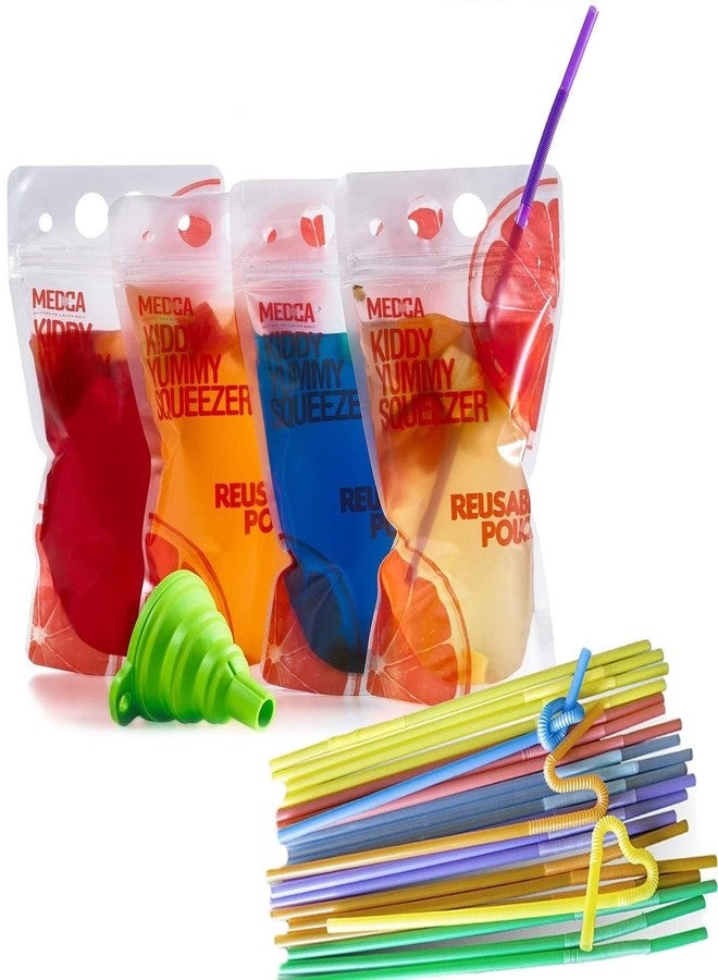 MEDca Reusable Drink Pouches - 100 Clear Drink Bags with 100 Straws - Double Zipper Reusable Smoothie Pouches Juice, Clear Zipper Pouch Storage Bags, Leak-Free and BPA Free - Image 1