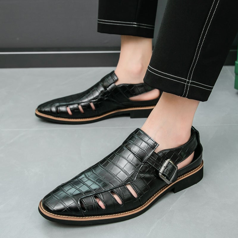 Men'S Sandals Large Size New Hollow Leather Shoes Fashionable Men'S Breathable Casual Shoes Trendy Men'S Leather Shoes - Image 4