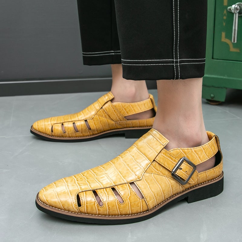 Men'S Sandals Large Size New Hollow Leather Shoes Fashionable Men'S Breathable Casual Shoes Trendy Men'S Leather Shoes - Image 2