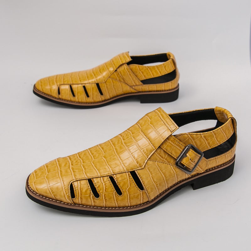 Men'S Sandals Large Size New Hollow Leather Shoes Fashionable Men'S Breathable Casual Shoes Trendy Men'S Leather Shoes - Image 1