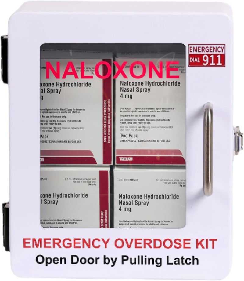 W WILKEN Outdoor Naloxone Overdose Emergency Kit Cabinet - 100% Waterproof - Wall Mounts (No Alarm or Lock, White) 