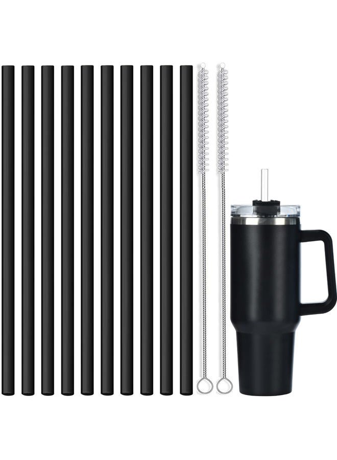 ALINK 10 Pack Silicone Replacement Straws for Stanley 40 oz 30 oz Tumbler, 12 in Long Reusable Plastic Black Straws for Stanley Cup Accessories, Half Gallon Jug, Plus 2 Cleaning Brush - Image 1