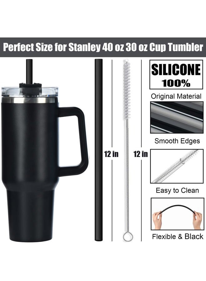 ALINK 10 Pack Silicone Replacement Straws for Stanley 40 oz 30 oz Tumbler, 12 in Long Reusable Plastic Black Straws for Stanley Cup Accessories, Half Gallon Jug, Plus 2 Cleaning Brush - Image 2
