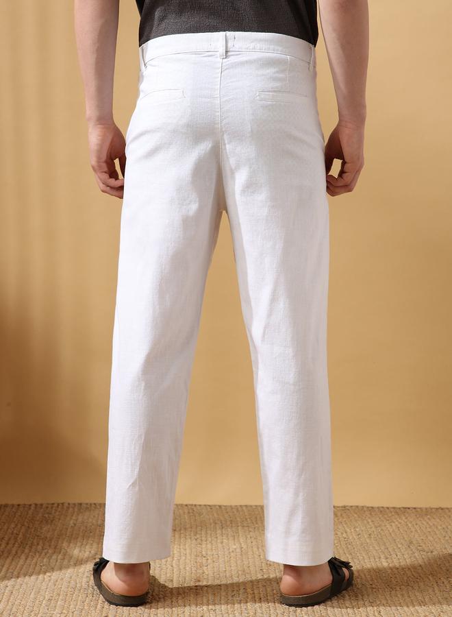 Dennis Lingo Men's White 100% Cotton Solid Pattern Full Length Chinos Relaxed Trouser  - Image 3