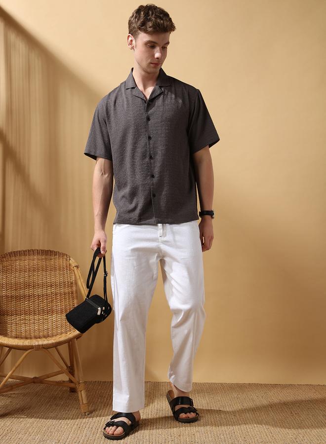 Dennis Lingo Men's White 100% Cotton Solid Pattern Full Length Chinos Relaxed Trouser  - Image 1