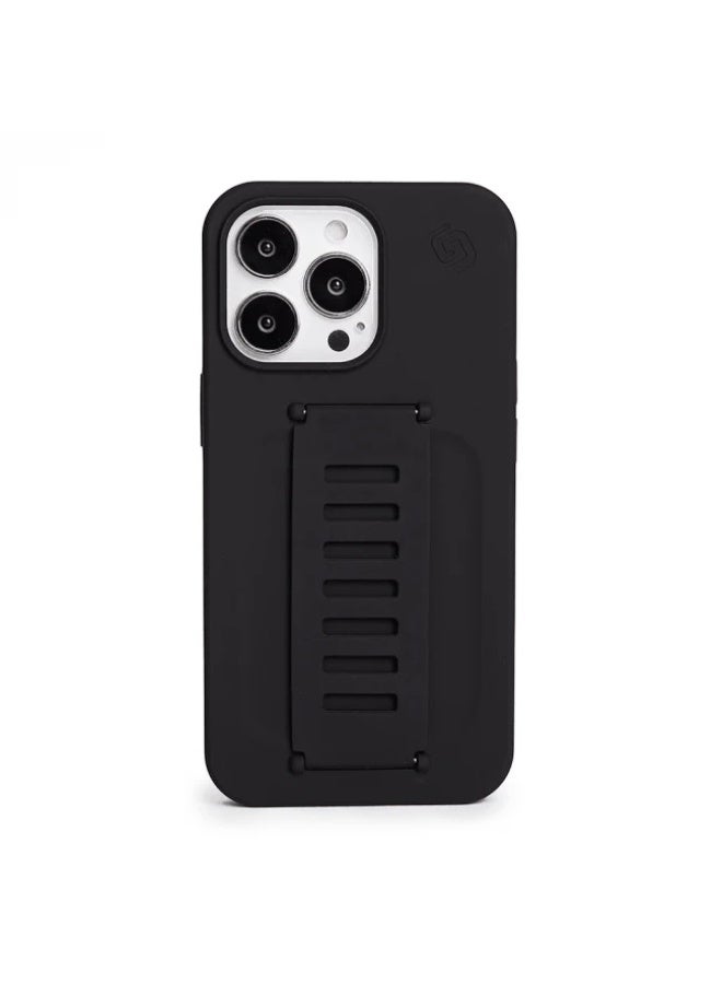 جريب 2 يو غطاء Grip2U BOOST مع حامل مدمج لهاتف iPhone 14 Pro Max، بلون فحمي، مزود بحزام مدمج لقبضة الإصبع، تصميم نحيف مقاوم للصدمات، حماية من السقوط، متوافق مع الشحن اللاسلكي - Image 1