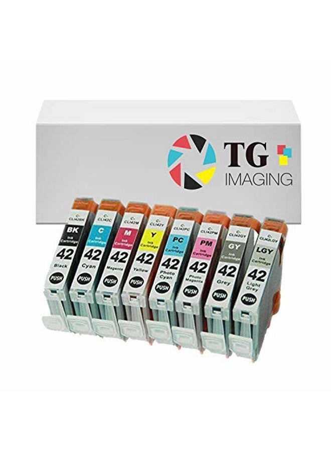 Compatible Ink Replacement for CLI-42 CLI42 Pixma Pro-100 Series (Black, Cyan, Magenta, Yellow, Photo Cyan, Photo Magenta, Grey, Light Grey, 8-Pack)