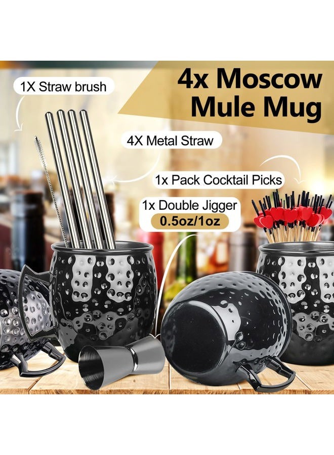 LINALL Moscow Mule Mugs- Set of 4 Gunmetal Black Plated Stainless Steel Mug 18oz, for Chilled Drinks (4pcs) - Image 2
