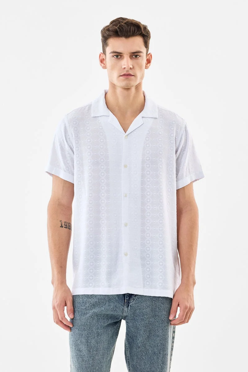 سنيتش White Textured Half Sleeve Boxy Shirt