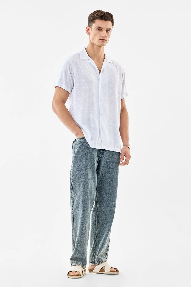 سنيتش White Textured Half Sleeve Boxy Shirt