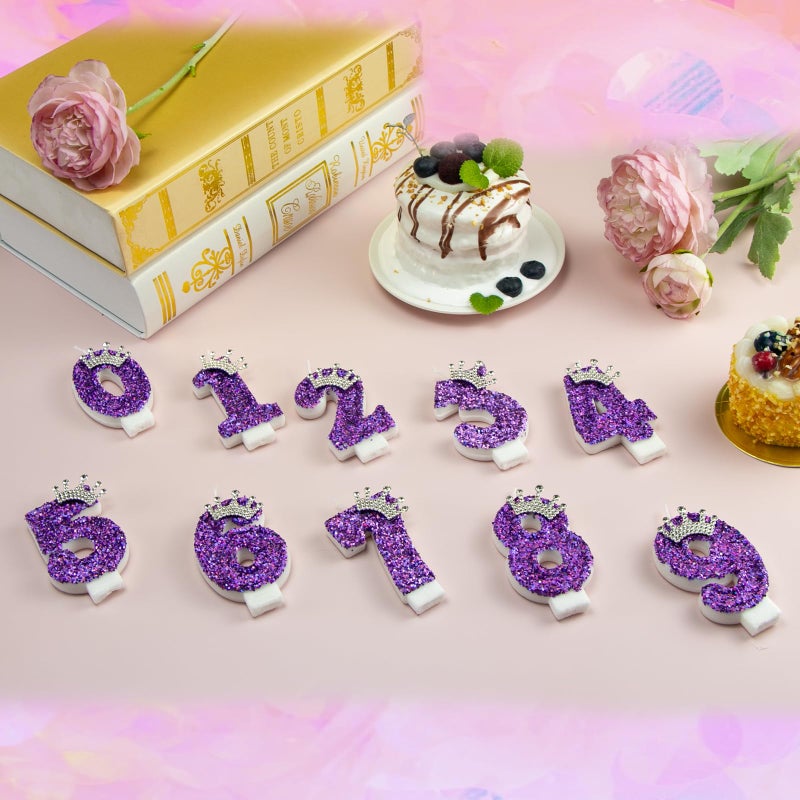 AKURIEEY Birthday Number Candles,Purple Crown Birthday Candles for Cake,Glitter Number 4 Candle Cake Topper with Sequins for Anniversary Celebrations Supplies (Number 4) - Image 5