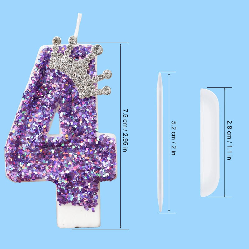 AKURIEEY Birthday Number Candles,Purple Crown Birthday Candles for Cake,Glitter Number 4 Candle Cake Topper with Sequins for Anniversary Celebrations Supplies (Number 4) - Image 4