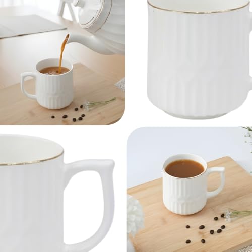 Femora Elegant White Ceramic Coffee Mug | Unique Textured Vertical Striped Design for Home & Office | 350 Ml| Set of 1 - Image 4