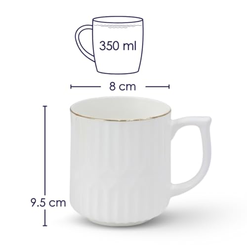 Femora Elegant White Ceramic Coffee Mug | Unique Textured Vertical Striped Design for Home & Office | 350 Ml| Set of 1 - Image 2