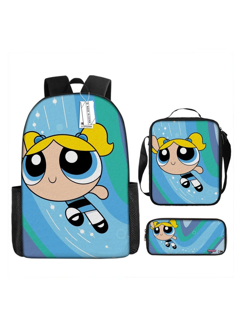 حقيبة ظهر Powerpuff Girls حقيبة ظهر مدرسية للطلاب 29*16*42 سم + حقيبة ظهر 19*6*23 سم + حافظة أقلام 24*7*11 سم مجموعة من ثلاث قطع