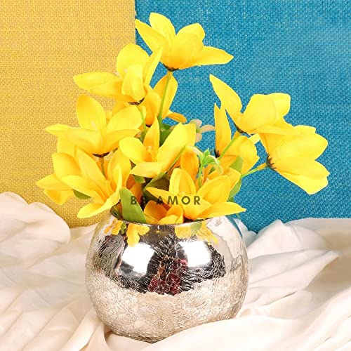 BS AMOR Artificial Flowers - Home Decoration Gift Items for Living Room Corner Table Top Bedroom Wedding, Yellow Lilly Bunh (Pot Not Included) - Image 5