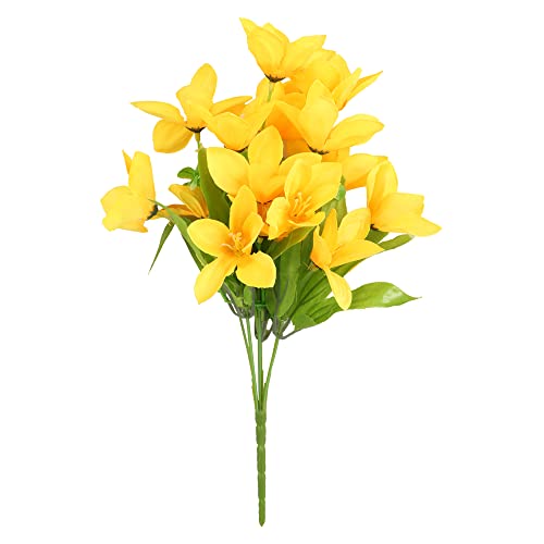 BS AMOR Artificial Flowers - Home Decoration Gift Items for Living Room Corner Table Top Bedroom Wedding, Yellow Lilly Bunh (Pot Not Included) - Image 2
