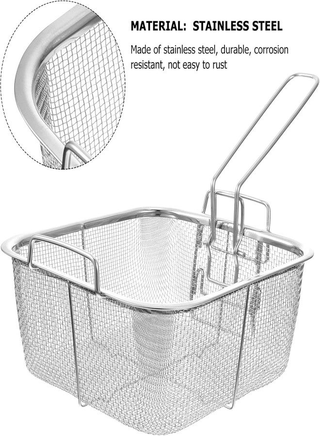 MVM Enterprise Stainless Steel Deep Fry Basket with Handle, Square French Fry Chips Baskets with Folding Handle for Kitchen Frying Pasta Spaghetti - Image 3