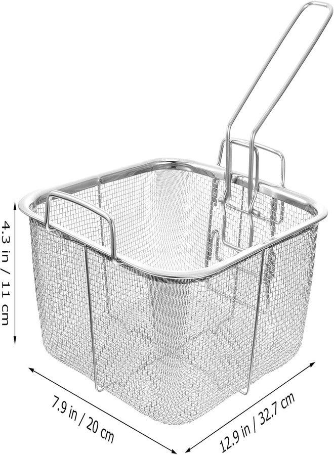 MVM Enterprise Stainless Steel Deep Fry Basket with Handle, Square French Fry Chips Baskets with Folding Handle for Kitchen Frying Pasta Spaghetti - Image 2