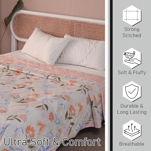 Fancy Walas Dohar Double Bed 100% Cotton Blankets for Summer | 90x100inch, 150GSM Ac Comforter and Cooling Blankets for Summer | Pink Color | Classic Printed Design | Quilt | Ideal for Gifting - Image 3