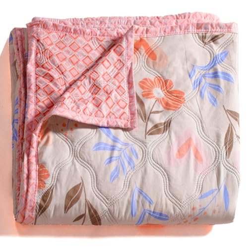 Fancy Walas Dohar Double Bed 100% Cotton Blankets for Summer | 90x100inch, 150GSM Ac Comforter and Cooling Blankets for Summer | Pink Color | Classic Printed Design | Quilt | Ideal for Gifting - Image 1