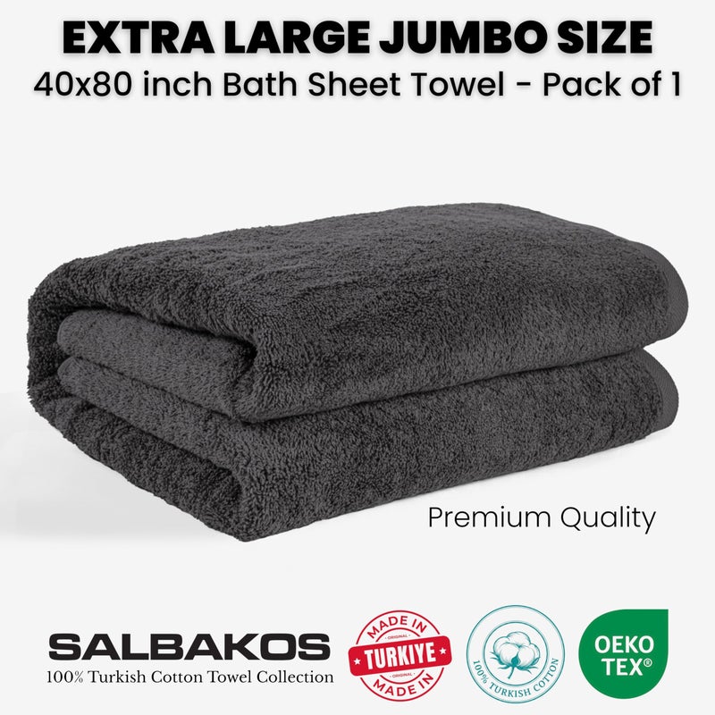 SALBAKOS Luxury 100% Turkish Cotton Bath Sheets 40x80 in Oversized Extra Large Bath Towels | Premium Hotel Quality Thick Soft Absorbent Turkish Towel for Spa Beach (Pack of 1, Gray, Jumbo Bath Sheet) - Image 3