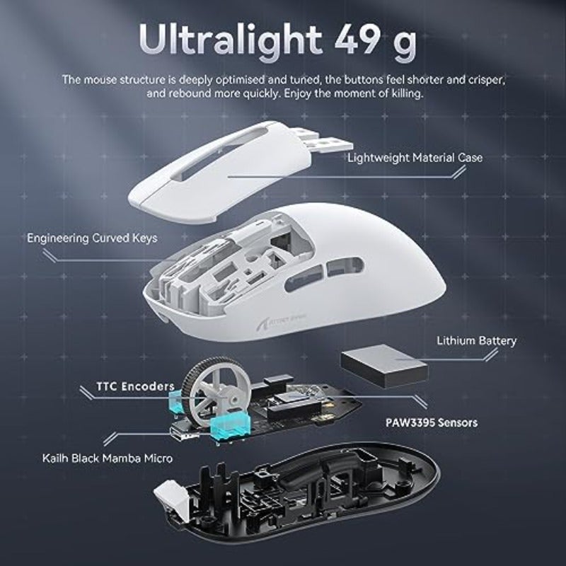 Glow VaultX3 49g Ultralight Mouse PixArt PAW3395 Gaming Sensor BT 2.4G Wireless Wired Gaming Mouse 26000 DPI 200 Hours Battery Office Mice for Win11 Xbox PS Mac White - Image 5
