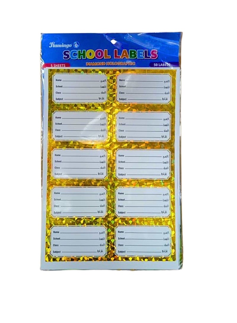 Flamingo Schools Labels Diamond Holographic 5 Sheets 50 labells - Image 1