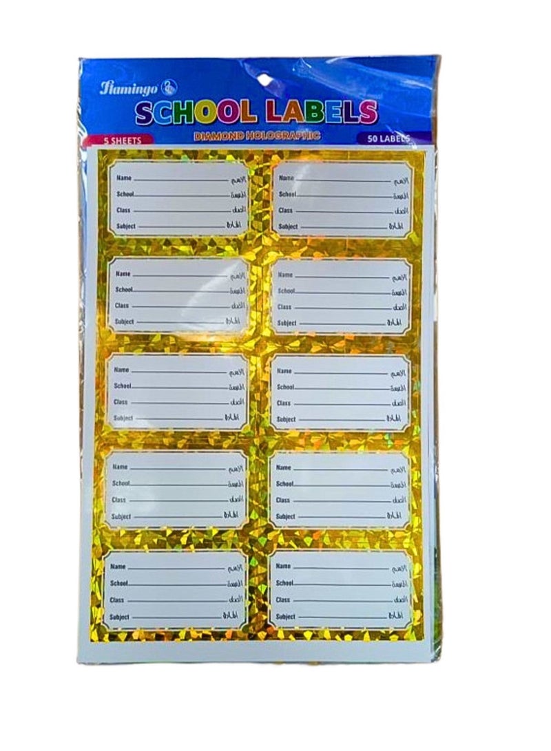 Flamingo Schools Labels Diamond Holographic 5 Sheets 50 labells - Image 2