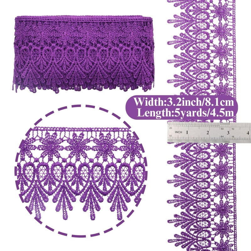 GXTIZAS Purple Lace Trim 5 Yards Wide Venise Lace Ribbon Embroidered Edge Trim for Sewing Crafts Pillow Case - Image 2