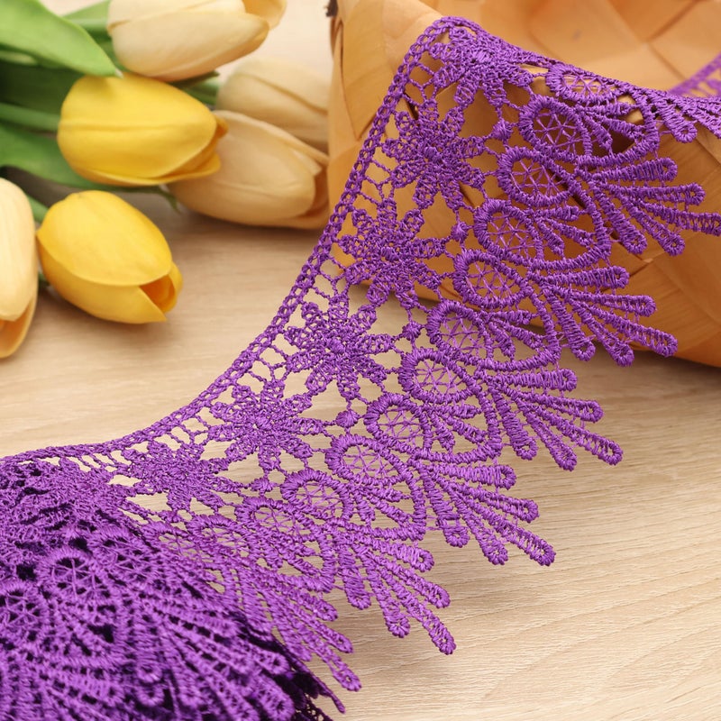 GXTIZAS Purple Lace Trim 5 Yards Wide Venise Lace Ribbon Embroidered Edge Trim for Sewing Crafts Pillow Case - Image 3